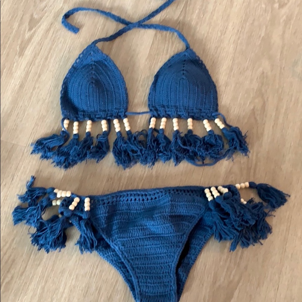 Blue knit bikini
